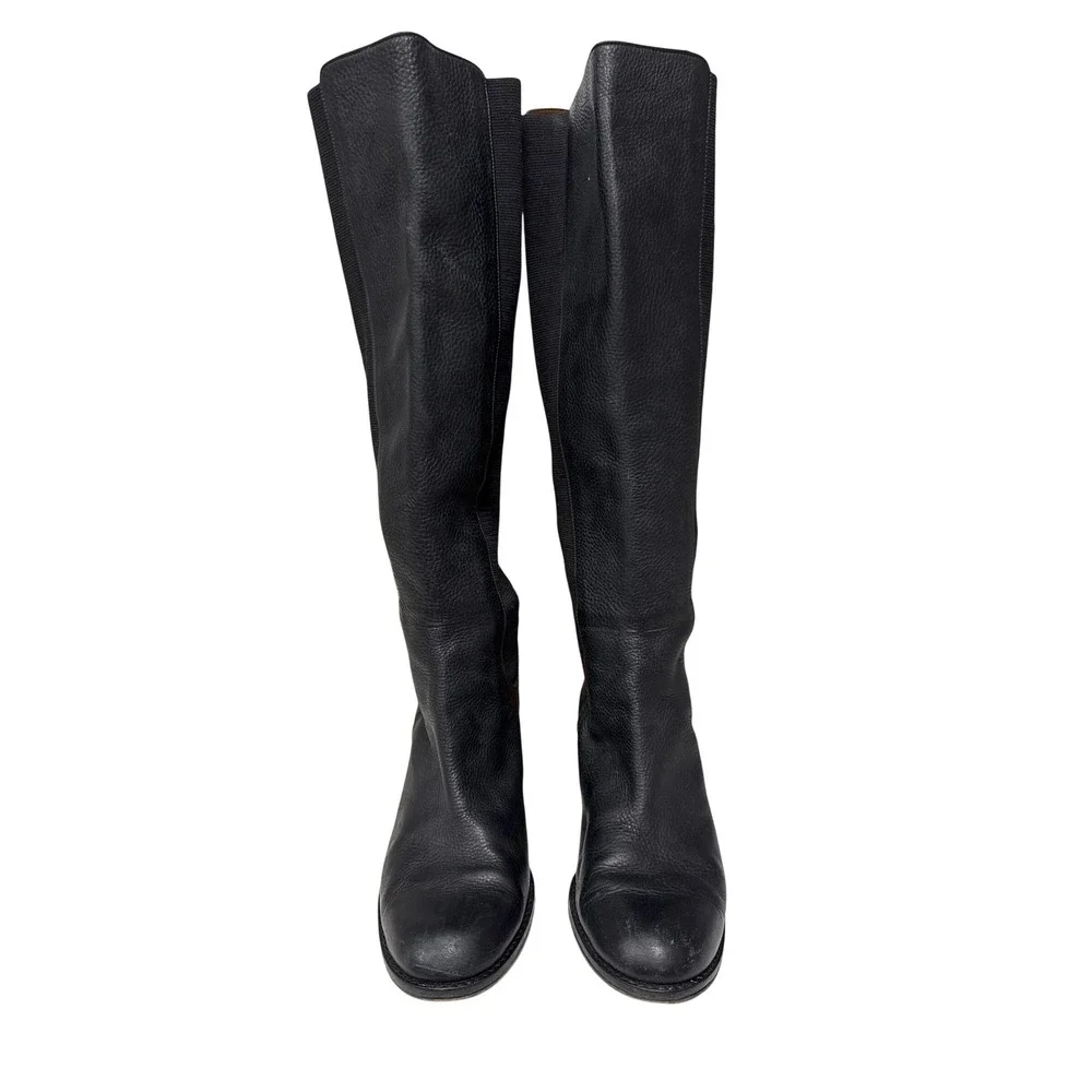 Jacqueline Schnabel Tall Boots Women 38 Black Leather Stretch Panel Block Heel